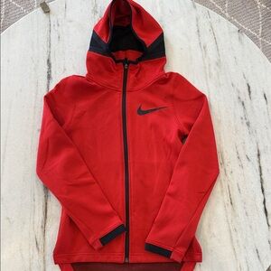 Nike Red Kids Full-Zip Hooded Performance Jacket with Black Accents